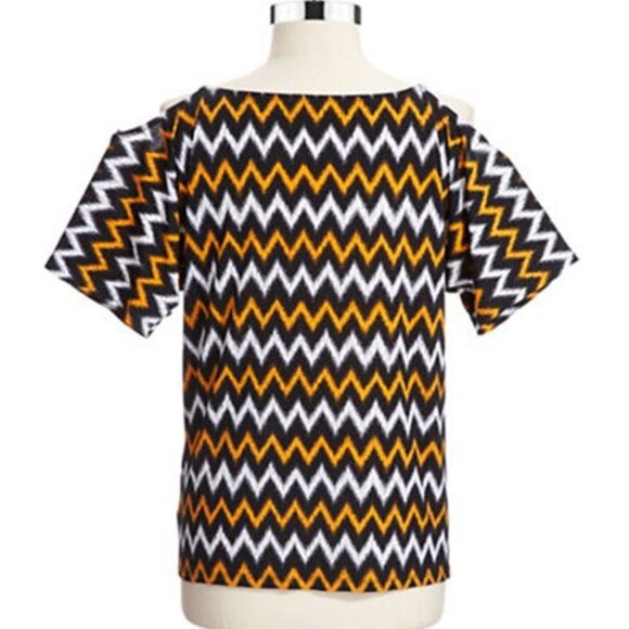 MICHAEL KORS Ikat Pattern Chain-Strap-Cold-Shoulder-Blouse ( MEDIUM ) NWT $89.50 - Picture 2 of 5